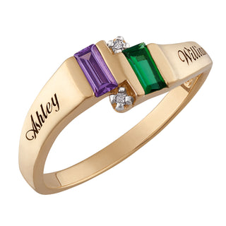 10K Couples Emerald-cut Birthstone Name Promise Ring with Diamond Accent
