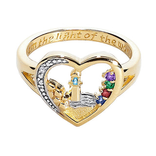 14K Gold over Sterling  Lighthouse Birthstone Ring with Diamond Accent