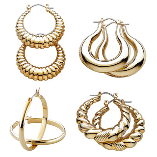 4-Pair Fabulous Fashion Hoop Earrings Set
