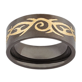 Black & Gold Stainless Steel Tribal Band Ring