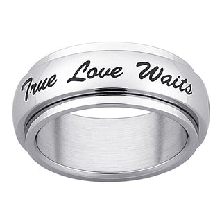 Ladies Stainless Steel True Love Waits Purity Spinner Band Ring
