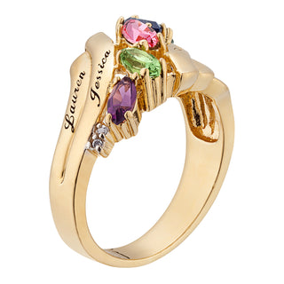 Family Marquise Birthstone Name Ring with Diamond Accent