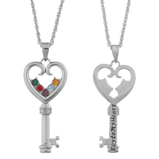 Platinum Plated Key to My Heart Family Birthstone Necklace