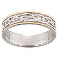 Sterling Silver Two Tone Engraved Celtic Wedding Band