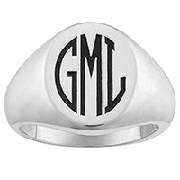 Sterling Silver Men's Laser Engraved Oval Monogram Signet Ring