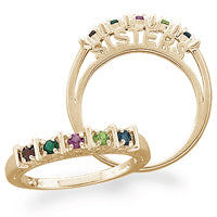 14K Gold over Sterling Sisters Birthstone Bar Ring