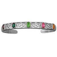 Platinum Plated Mother's Oval Birthstone Celtic Knot Bangle Bracelet