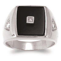 Men's Sterling Silver Genuine Black Onyx & Diamond Ring