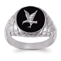 Men's Sterling Silver Genuine Black Onyx Eagle Ring