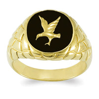 Men's 18K Gold over Sterling Genuine Black Onyx Eagle Ring