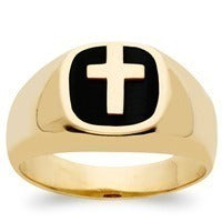 Men's 14K Gold over Sterling Genuine Black Onyx Cross Ring