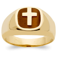 Men's 14K Gold over Sterling Genuine Tiger's Eye Cross Ring