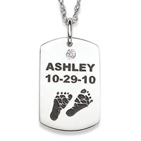SET FOR LIFE Sterling Silver Baby Feet Birthstone Name & Date Tag Necklace