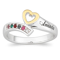Sterling Silver Two-tone Birthstone Family Name Ring