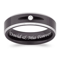 Cobalt  Two-tone Beveled CZ Engraved Band