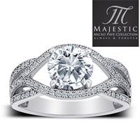 MAJESTIC MicroPave CZ Sterling Silver Ribbon Scroll Solitaire Ring
