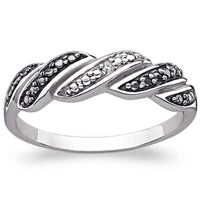 Sterling Silver Black and White Swirl Band with Diamond Accents