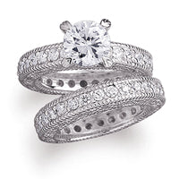 Platinum Plated Sterling Silver 2PC CZ  Heirloom Bridal Set
