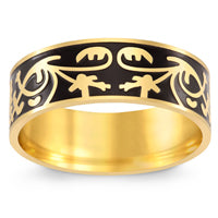 Black & Gold Titanium Ornate Scroll Engraved Message Band