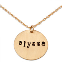 14K Gold over Sterling Hand Stamped Name Disc Pendant