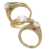 10K Yellow Gold Couple's Name & Birthstone CZ Promise Ring