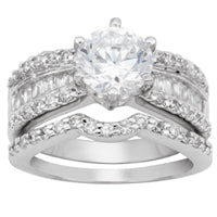 Silver Plated Brilliant Round CZ 2 Piece Wedding Ring Set