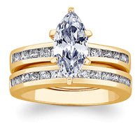 14K Gold Plated Marquise CZ Solitaire 2 Piece Wedding Ring Set