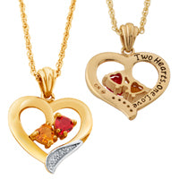 14K Gold Plated Couple's Birthstone Heart Pendant with Diamond Accent