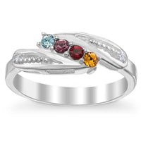 Sterling Silver Mother's 4-Stone Birthstone Ring with Diamond