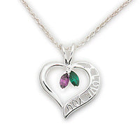 Sterling Silver Couples Heart Birthstone Necklace