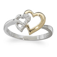 Sterling Silver Two-Tone Genuine Diamond Hearts Ring