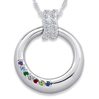 Sterling Silver Birthstone O Necklace with CZ Accent