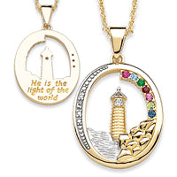 Two-tone Birthstone Oval Lighthouse Necklace with Diamond Accent