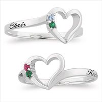 Sterling Silver Couple's Name & Birthstone Heart Ring