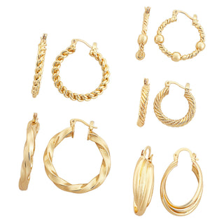 5 Pair Fancy Hoop Earrings Set