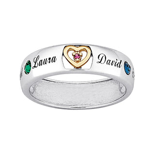 Sterling Silver Two-Tone Mother's Birthstone & Name Band