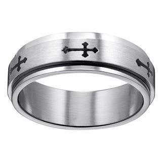 Stainless Steel Cross Spinner Band Ring
