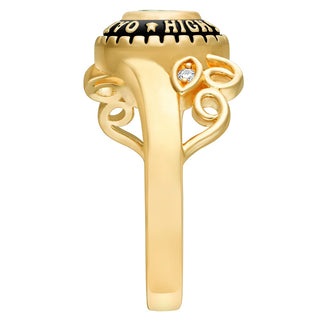 Ladies 18K over Sterling Traditional Oval Stone & Diamond Swirl Class Ring