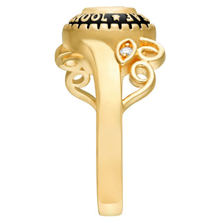 Ladies 18K over Sterling Traditional Oval Stone & Diamond Swirl Class Ring