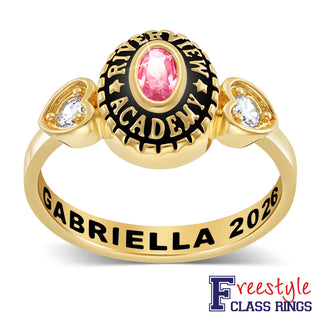 Ladies 18K Gold over Sterling Traditional Oval Stone & CZ Heart Class Ring