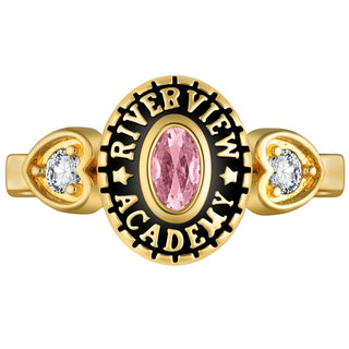 Ladies 18K Gold over Sterling Traditional Oval Stone & CZ Heart Class Ring