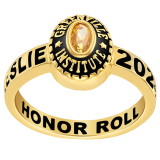 Ladies 18K Gold over Sterling Traditional Oval Stone Class Ring