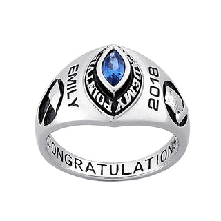 10K White Gold Ladies Traditional Marquise Birthstone Freedom Class Ring