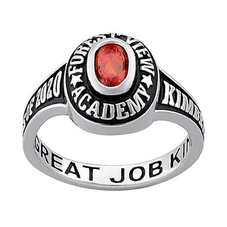 Ladies Sterling Silver Traditional Oval Stone Class Ring