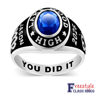 Men's Sterling Silver Mid-Size Traditional Oval Stone Class Ring