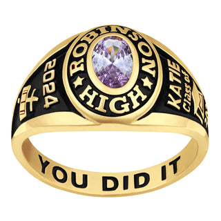 Ladies 18K Gold Over Sterling Traditional Petite Oval Birthstone Class Ring