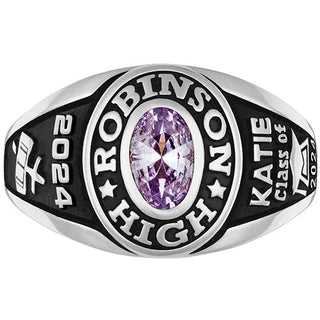 Ladies Sterling Silver Traditional Petite Oval Birthstone Class Ring