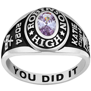 Ladies Sterling Silver Traditional Petite Oval Birthstone Class Ring