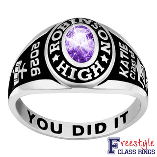 Ladies Sterling Silver Traditional Petite Oval Birthstone Class Ring