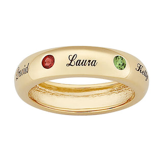 18K Gold over Sterling Family Name & Genuine Birthstone Band